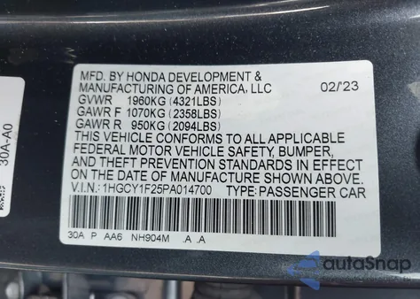 2023 Honda Accord Lx z USA, uszkodzony, nr VIN 1HGCY1F25PA014700